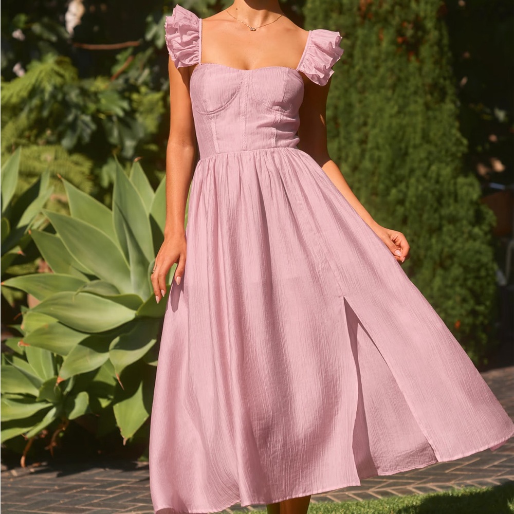 Cupshe Blush Midi Dress with Ruffle Detail